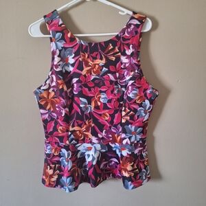 NWT Alexia Admor Tropical Red Orange Pink Fitted Peplum Tank Top